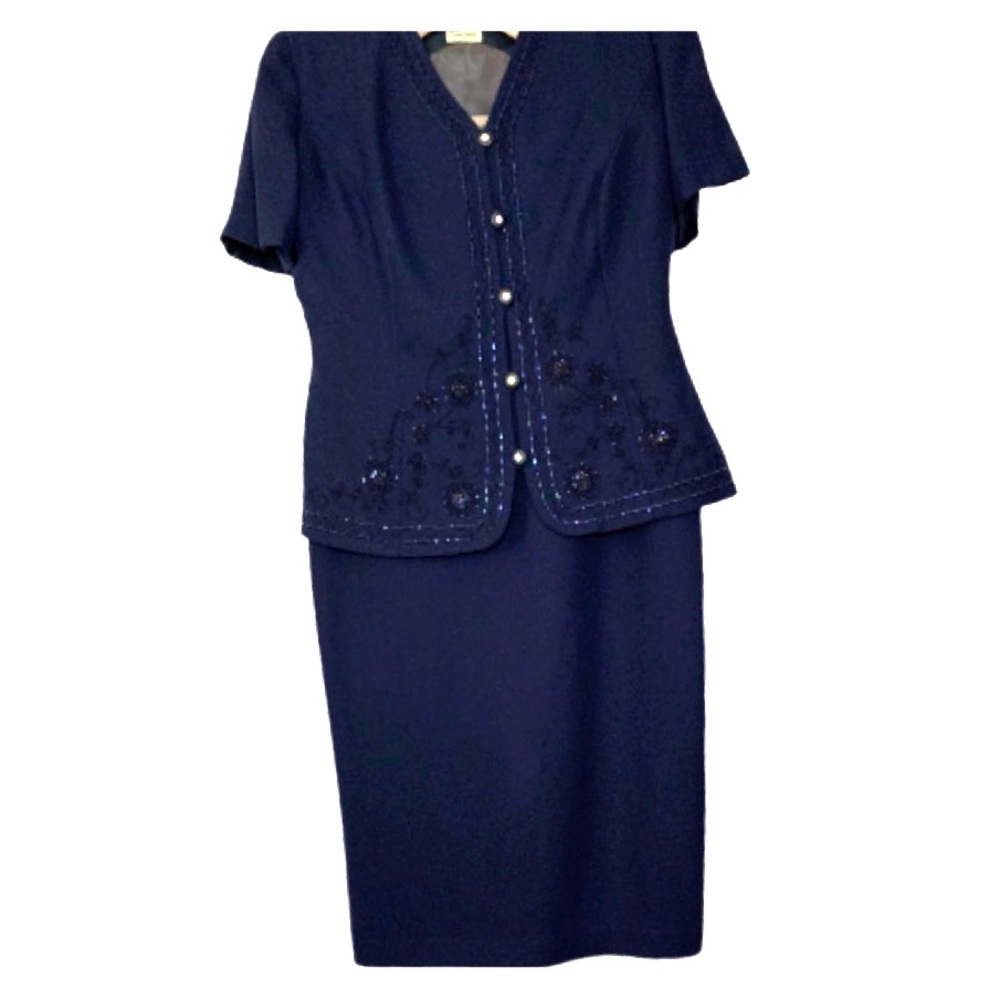 Dark Navy Blue Embellished suit/dress size 16